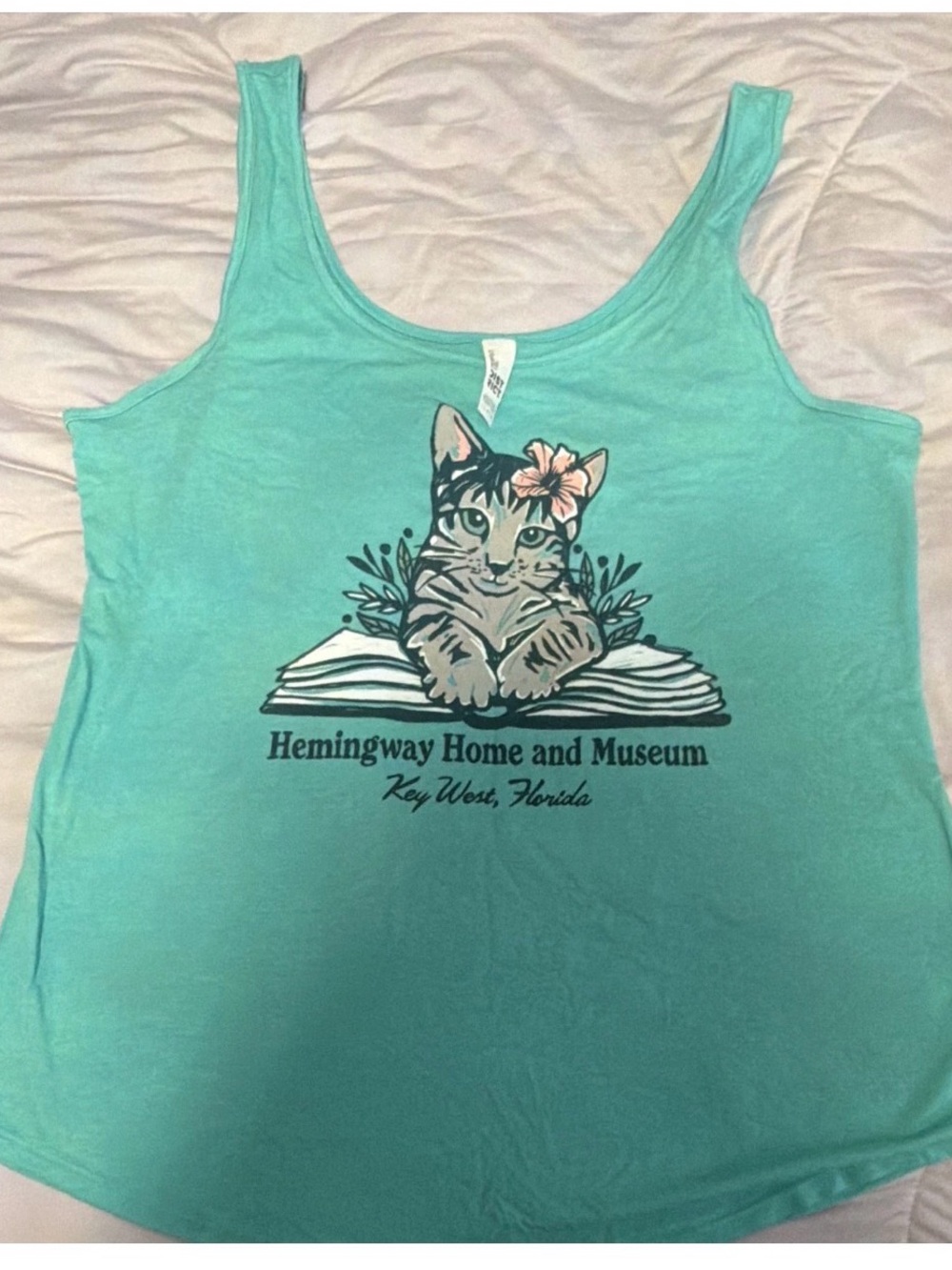 Hemingway Home and Museum Key West FL Teal Cat Tank Top Lg New
